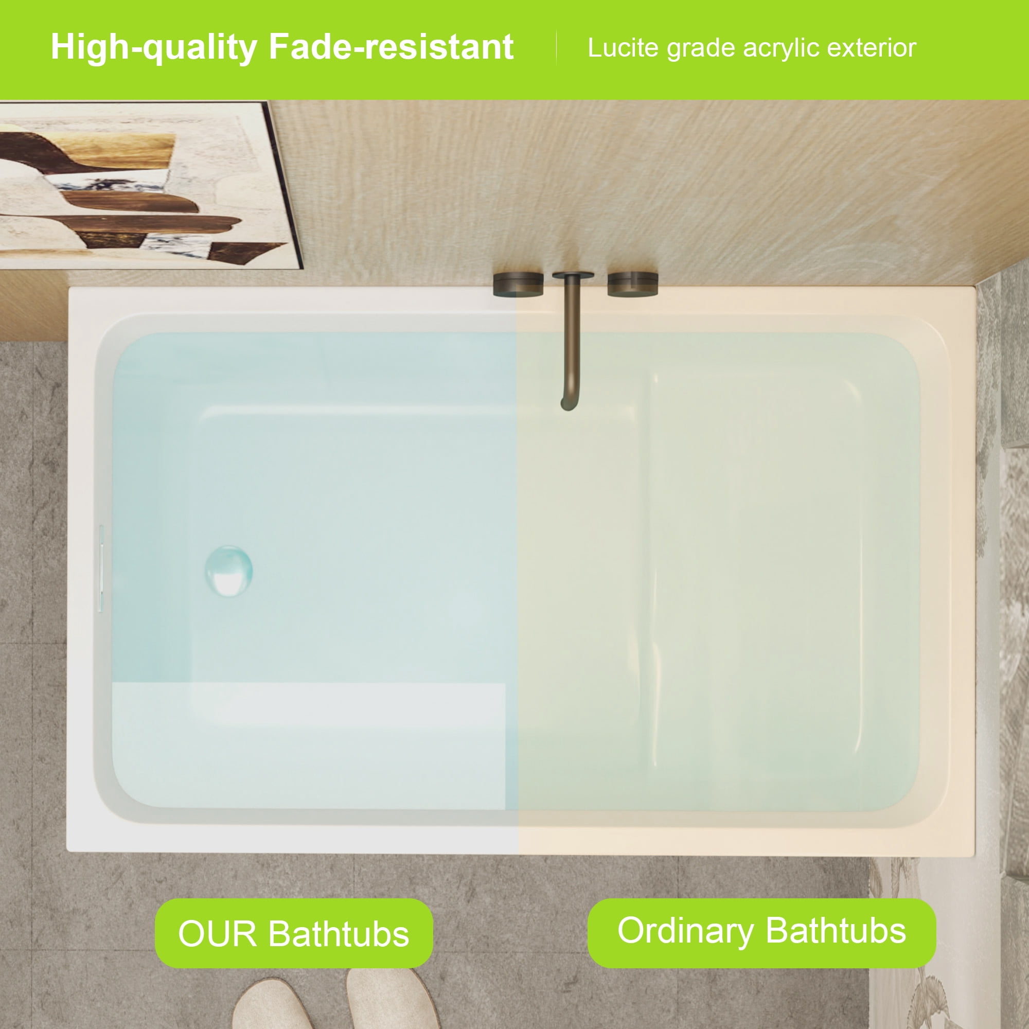 43" Acrylic Freestanding Soaking Bathtub,Rectangle Soaking Hot Ice Bath Tub with Seat,White