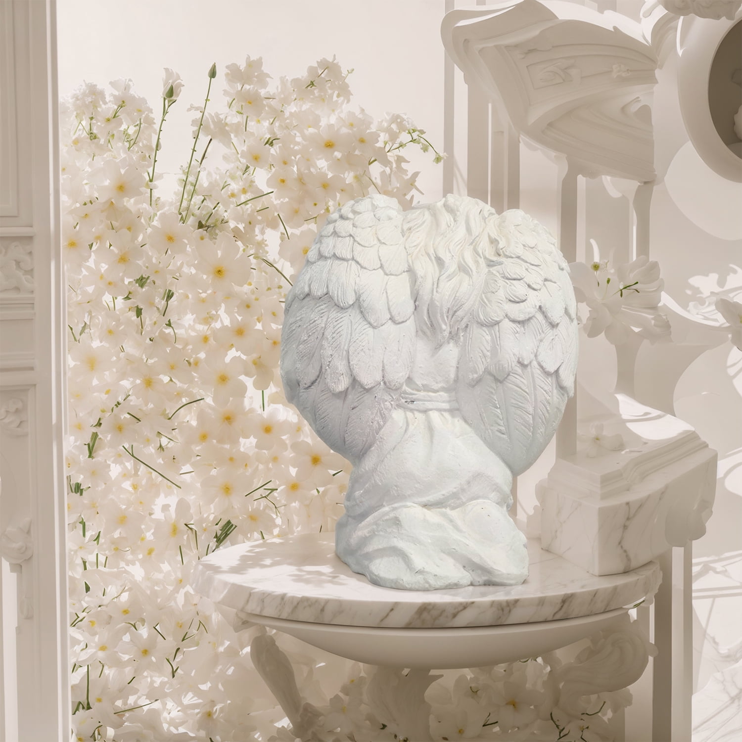 LENLN Resin Kneeling Girl Angel Statue, Girl Angel Figurine Sculpture, Angel Wings Statue for Home Decor or Garden Memorial Decor