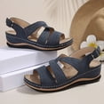 thumbnail image 5 of Walking Sandals Women Open Toe Bohemia Hollow out Breathable Arch Support Low Wedge Ankle Strap Orthopedic Shoes Dark Blue Size 7.5, 5 of 8