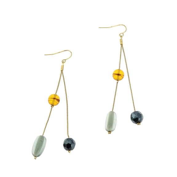 Elegant Glass Bead Drop Earrings - 3.5 Inch Long Chain Dangle Design Jewelry Gold