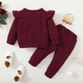 thumbnail image 4 of 12 Months Baby Girls Clothes 18 Months Girls 3PCS Outfits Set Solid Color Toddler Girls Long Sleeve Top Pants Set with Headband Red, 4 of 9