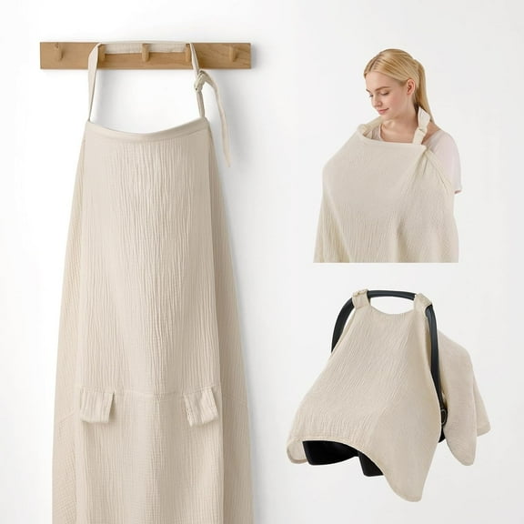 2-in-1 plain weave fine fabric baby car seat covers, multi-purpose breastfeeding towels, breathable baby car seat covers - khaki