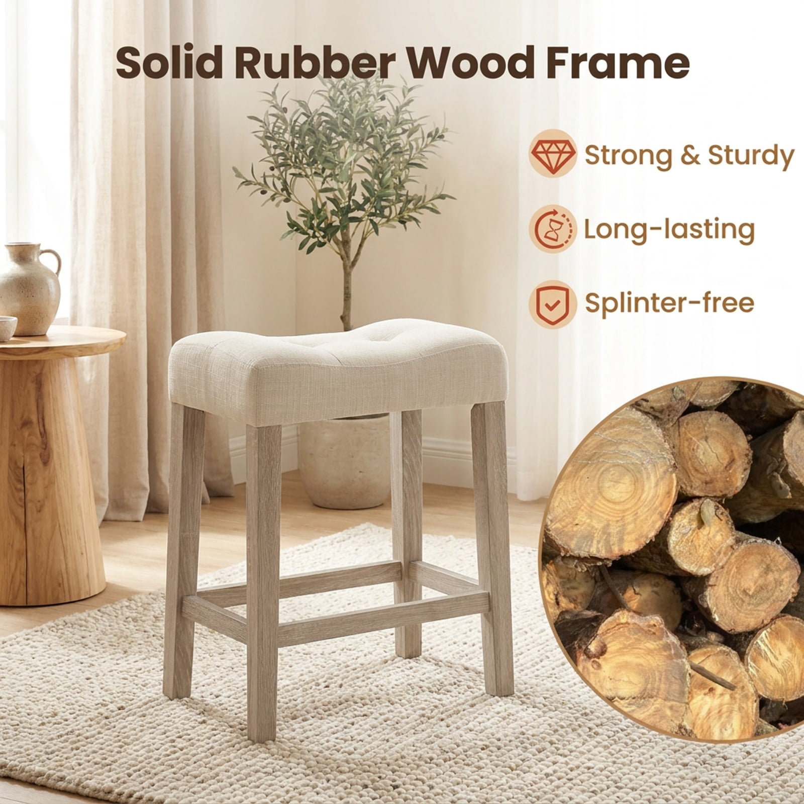 Furnibear Set of 2 Upholstered Counter Height Bar Stool with Curved Saddle Seat