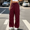thumbnail image 4 of Hvogkswy Cargo Pants Women Drawstring Elastic Waist Jogger Cargo Pants Loose Straight Lightweight Comfy Hiking Pants with Multi Pockets, 4 of 7