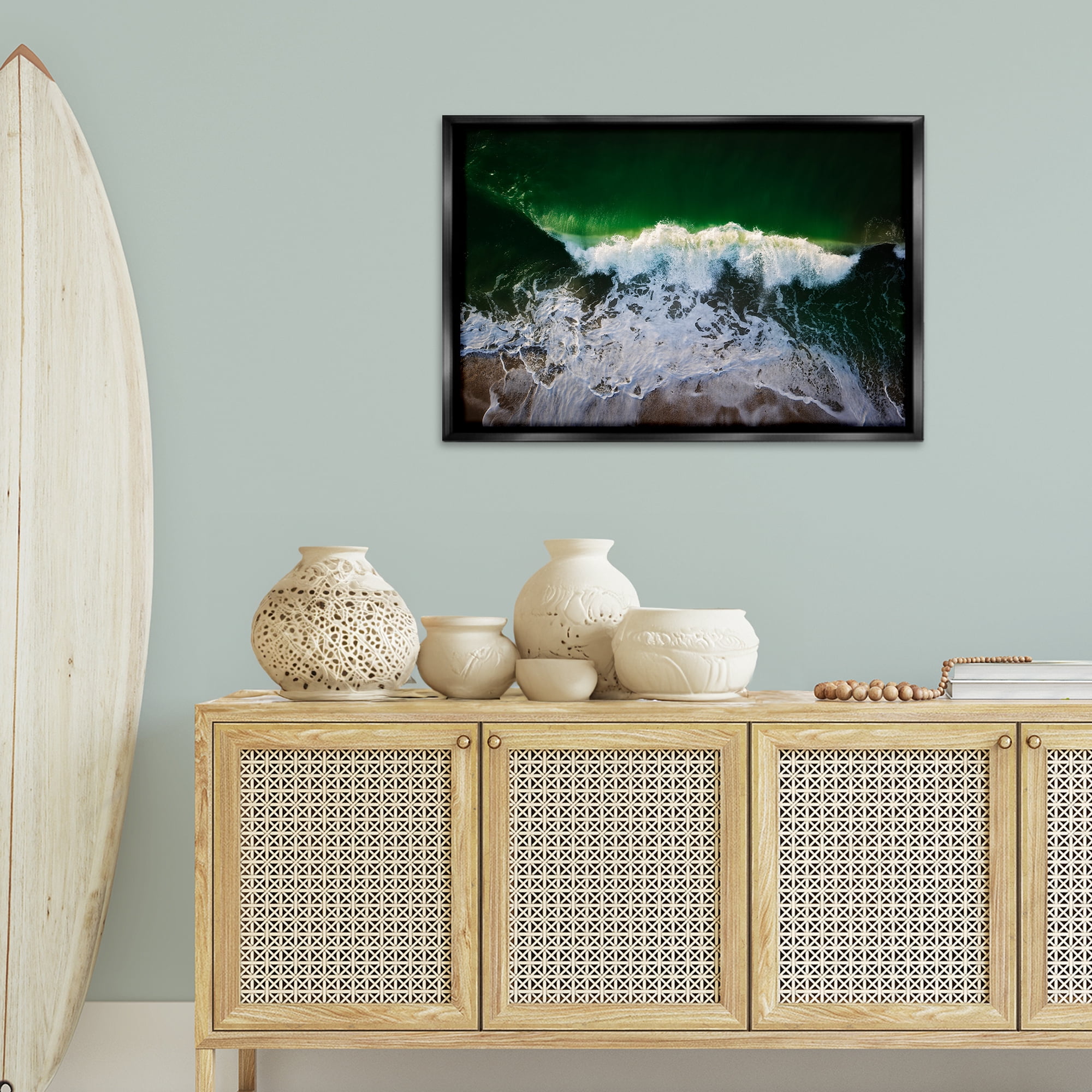Stupell Industries Deep Green Wave Splash Nautical & Beach Photography Black Floater Framed Canvas Art Print Wall Art, 31 x 21