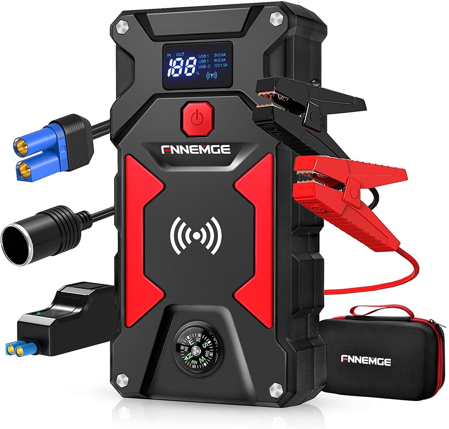 Fnnemge Car Jump Starter 3500A Peak 26800mAh 12V Super Safe Jump Starter(Up to All Gas, 10.0L Diesel Engine), with 10W Wireless Charger Power Bank