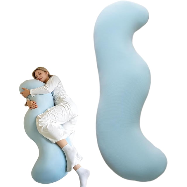 Pea Pod Body Pillow for Side Sleeper,S Shaped Full Body Support Pillow for Adults, Long Bolster Hug Pillow with Cooling Fabric, Soft Ergonomic Pillow for Back, Hip & Leg Support (Blue, 80cm)