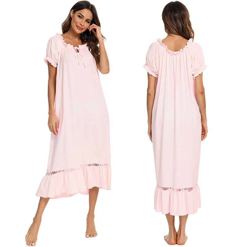 Summer Ruffle Nightgown Women Solid 