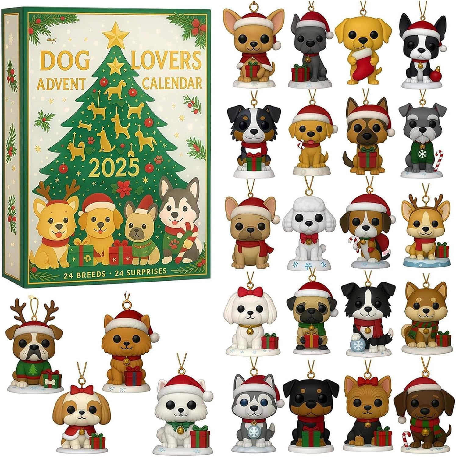 Calendrier De L'Avent 2025 Pour Amoureux Des Chiens - 24 Ornements Acryliques à Suspendre, Décoration Fenêtre Noël