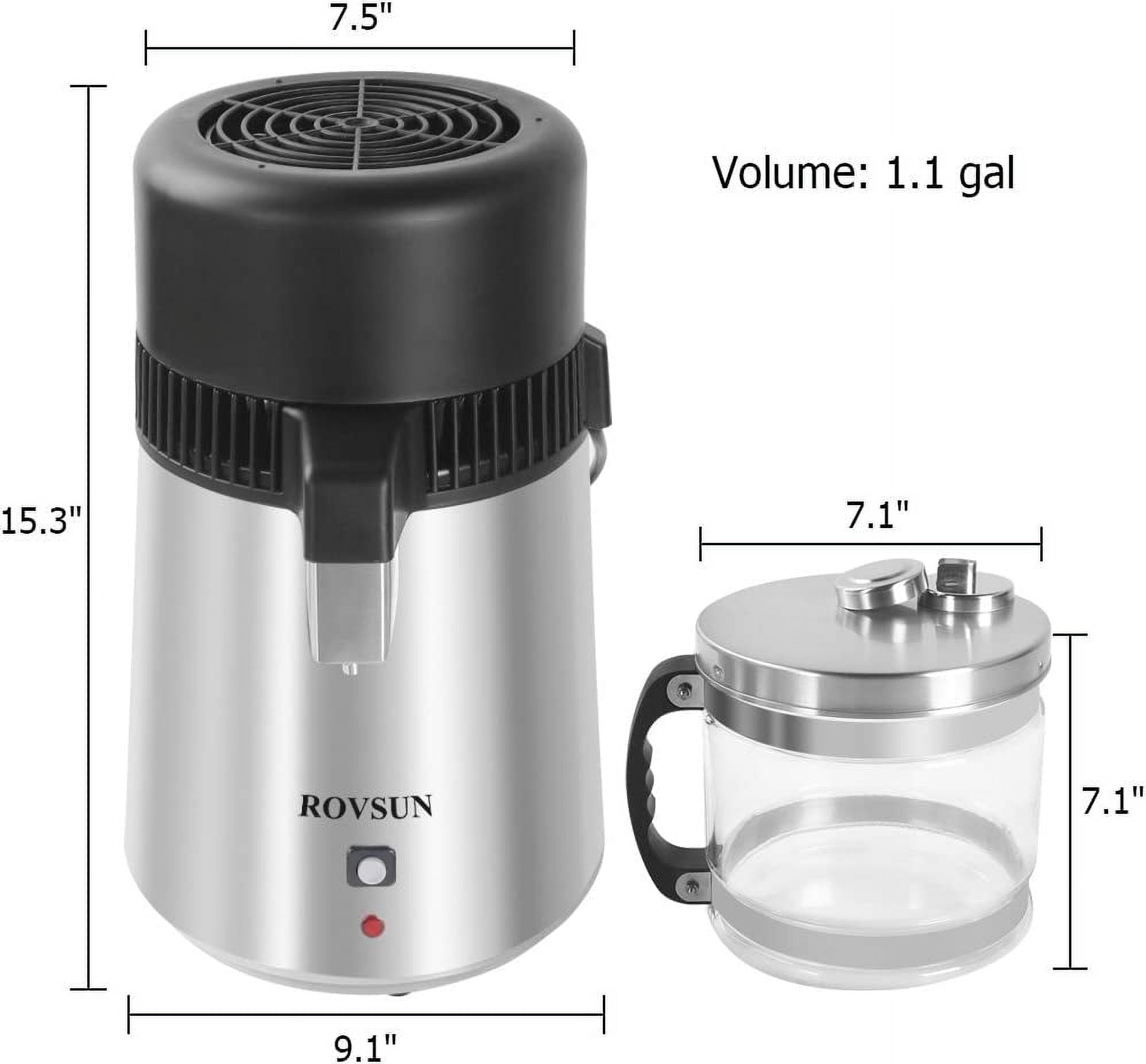 ROVSUN【Upgraded】4L Countertop Water Distiller Machine Stainless Steel for Home, 750W Distilled Water Maker with Glass Container, 1L/H, Golden