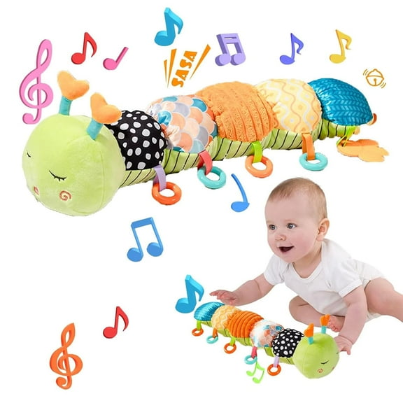 16.93inch Heart-Tentacle Caterpillar Plush Toy with Height Ruler, Baby Shower, Birthday & Christmas Gift, Musical Sensory Stuffed Animal for Infant Toddler Development