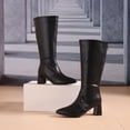 thumbnail image 5 of Viluyesy Womens Knee High Boots Block Heel Side Zipper Faux Leather Pointed Toe Comfortable Walking Boots Black Size 7, 5 of 8