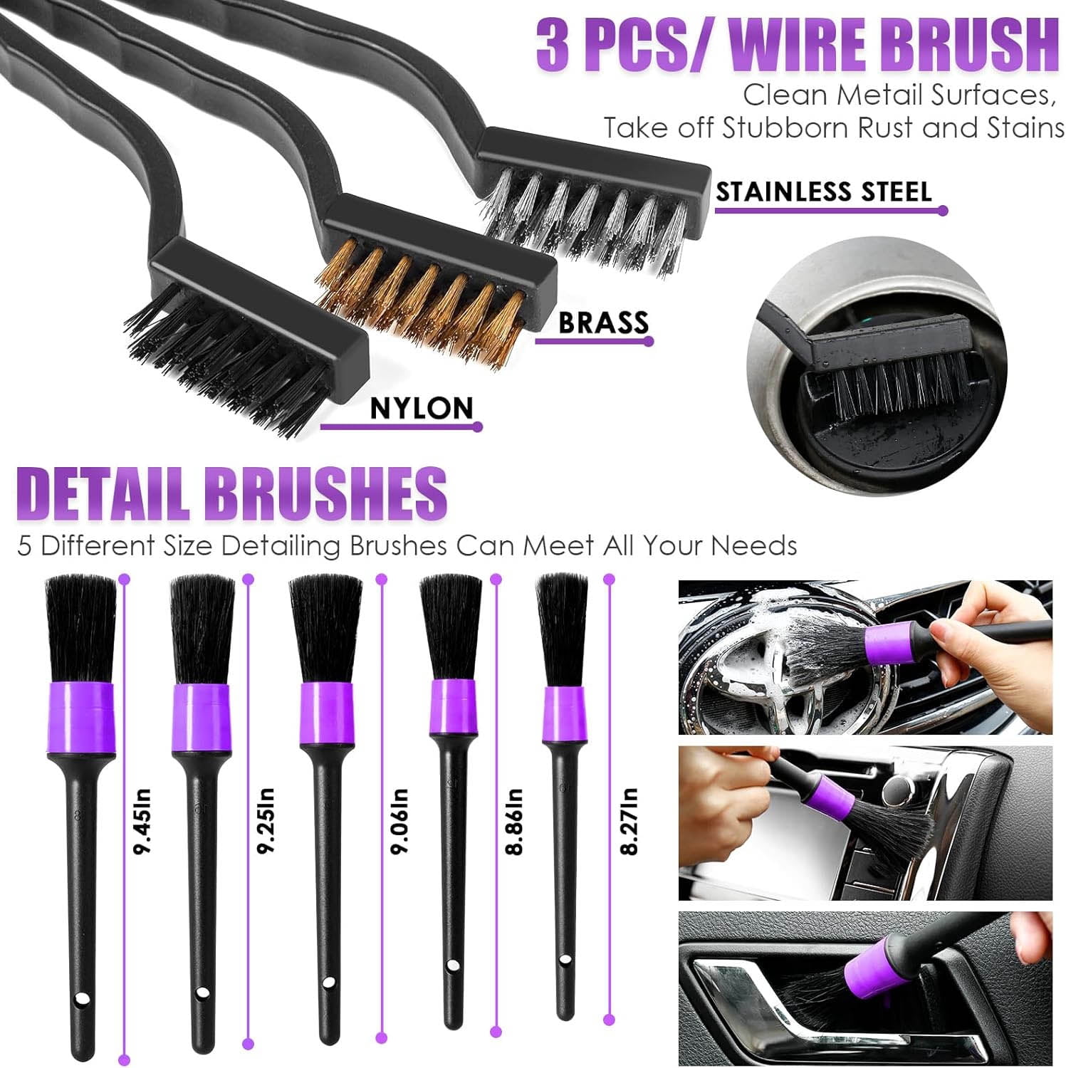 Car Cleaning Kit, Purple Interior Detailing Kit with Handheld Vacuum, Detailing Brush Set, Windshield Cleaner, Cleaning Gel, Complete Auto Accessories