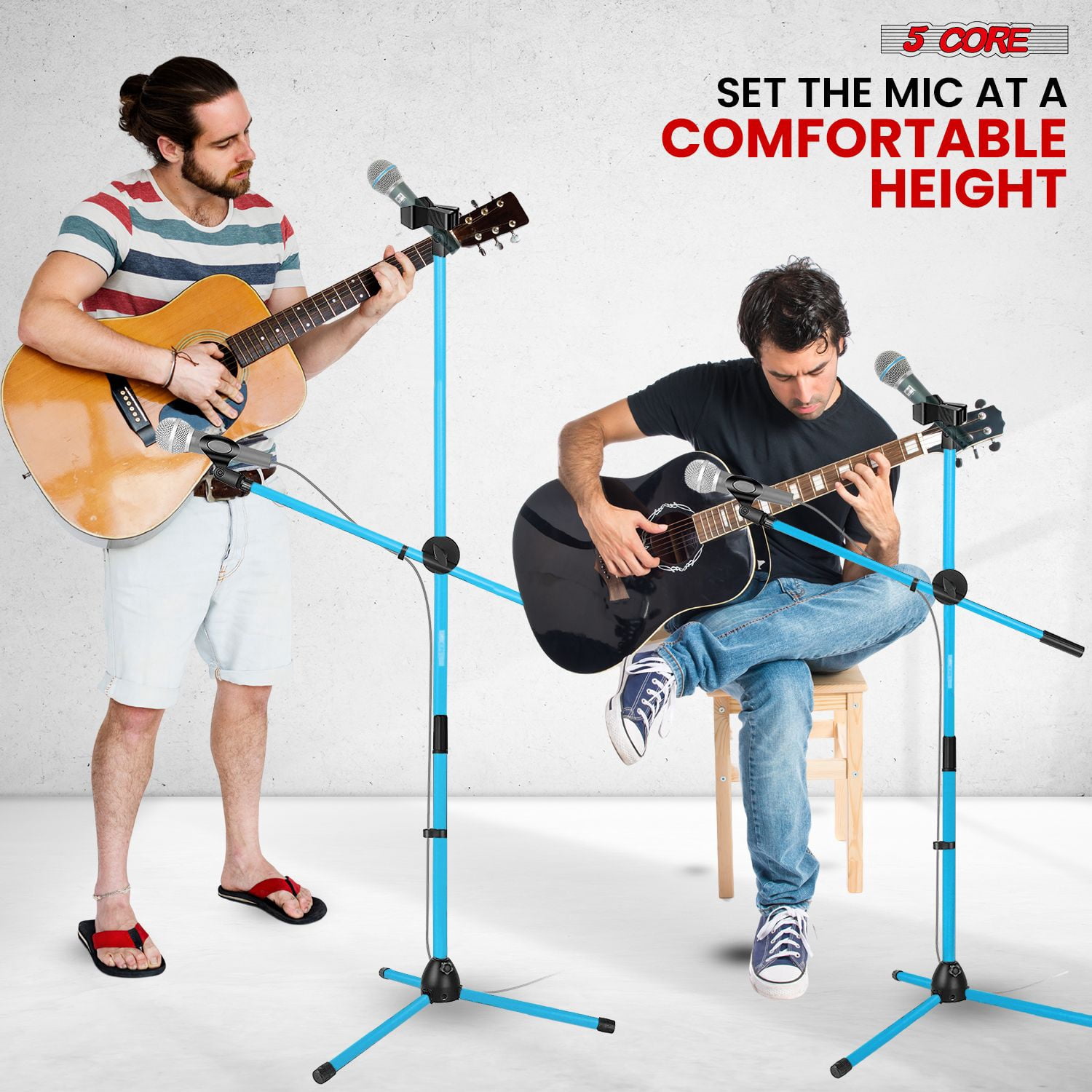 Mic Stand Floor Height Adjustable Tripod Microphone Stands w Extending Telescoping Boom Arm - MS DBL G SKY BLUE