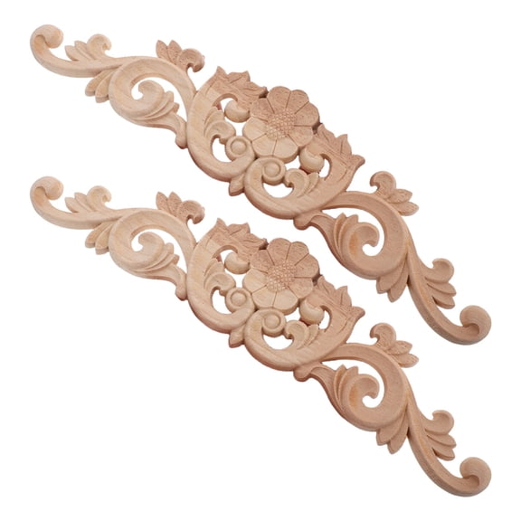 WHAMVOX Beige Wood Carved Flower Pattern Appliques for Home Decoration Easy Installation Multisurface Use 2pcs