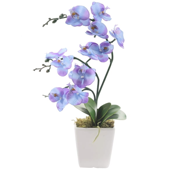 YSZL 15" Tall Artificial Silk Phalaenopsis Orchid Flower Plant Pot Arrangements (Purple Blue)