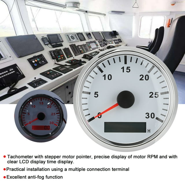 Tachometer Tacho Gauge Meter, 85mm/3.3inches Boat Tachometer Sensor IP67 Waterproof Tacho Gauge 12V / 24V Red Light with LCD Display Service Hour Meter 3000RPM