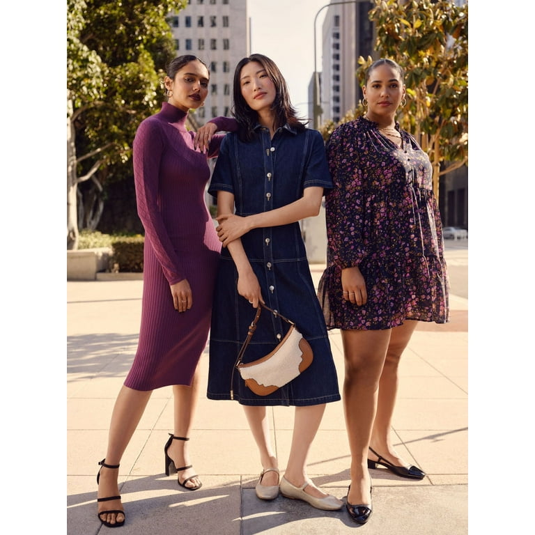 Time and Tru Ruffle Neck Mini Dress with Long-Sleeves Time and Tru Ruffle Neck Mini Dress with Long-Sleeves
