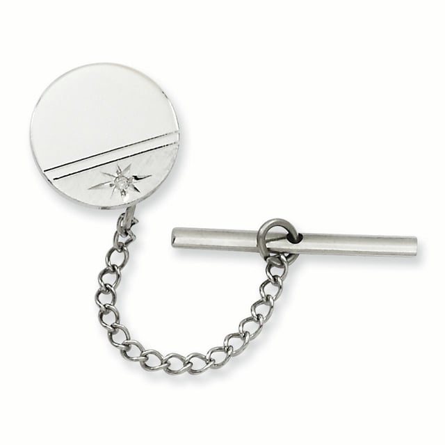 .01ct. Diamond Round Tie Tac Chain Lapel Pin Bar