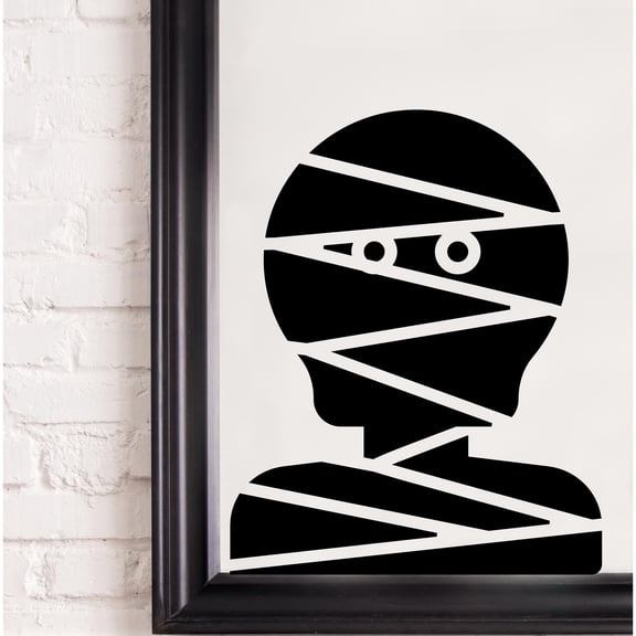 Halloween Mummy Head spooky Vinyl Lettering Wall Decal Size: 15”H x 12”L - Color: Black