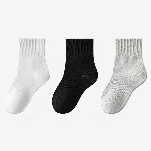 Kids' 3-Pack Cotton Mid-Calf Tube Socks for Boys and Girls, Breathable Athletic Socks for Sports and Daily Wear, Odor-Resistant and Moisture-Wicking