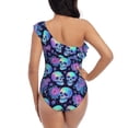 thumbnail image 5 of Sikiie starry sky Skull flower Print Women One Piece Swimsuits Tummy Control One Shoulder Bathing Suits Ruffle Swimwear, From S to XXL-X-Large, 5 of 6