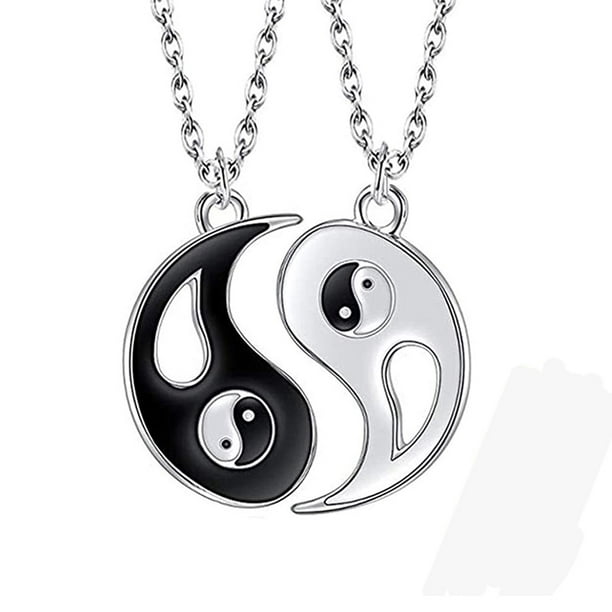 8 Pieces Matching Yin Yang Pendant Necklace Bracelet Set Couple Necklace  Adjustable Cord Bracelet Black White Bracelet Accessories for BFF Friendship