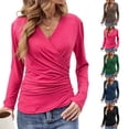 thumbnail image 6 of Women's wrap-around long-sleeved blouse with pleats and a V-neck, bodycon dress, 6 of 9