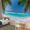 thumbnail image 2 of Peel and Stick Wallpaper Tropical beach palm trees sea wave white sand Modern Art Wall Mural Decor Self Adhesive and Removable 100in x 144in, 2 of 8