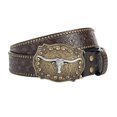 thumbnail image 2 of Unisex Western Punk Single‑Row Belt, Rivet‑Trimmed Faux Leather Strap, Retro Cowboy Embossed Motifs, Adjustable Fit for Festival & Daily Jeans Outfits, Belts Y2K Coffee 110, 2 of 5