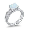 thumbnail image 4 of Three Piece Ring Princess Cut Wedding Set White Opal 925 Sterling Silver Size 9, 4 of 4