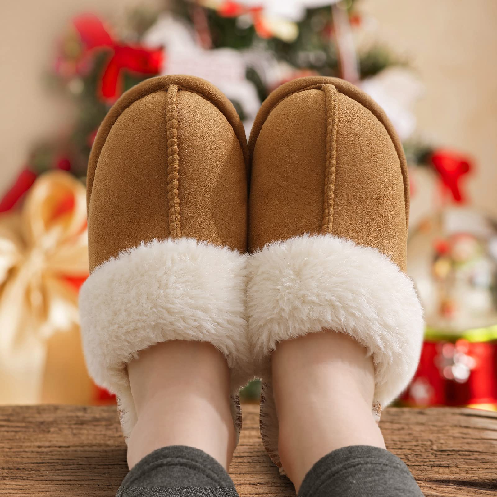 Litfun Women's Fuzzy Memory Foam Slippers, Brown photo 2