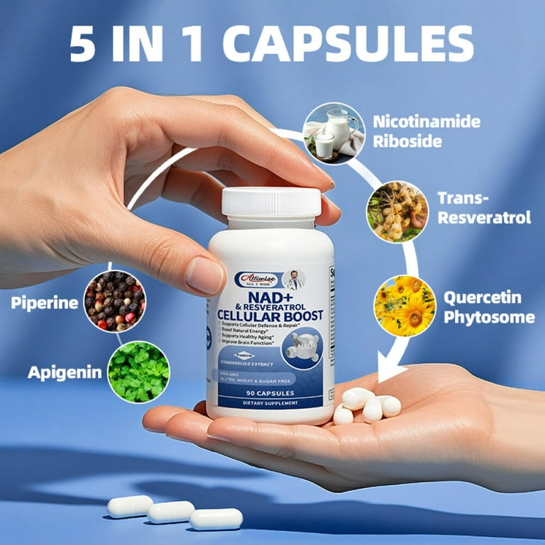 NAD+ Supplement - NAD Capsules Nicotinamide Riboside Resveratrol - NAD  Supplements for Women and men - Metabolism Support - 90 CT - Walmart.com
