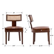 Guyou Modern Rattan Backrest Dining Chairs Set of 2, Mid-century Farmhouse Faux Leather Upholstered Kitchen Chairs Solid Wood Side Chairs for Kitchen Dining Room Living Room, Brown