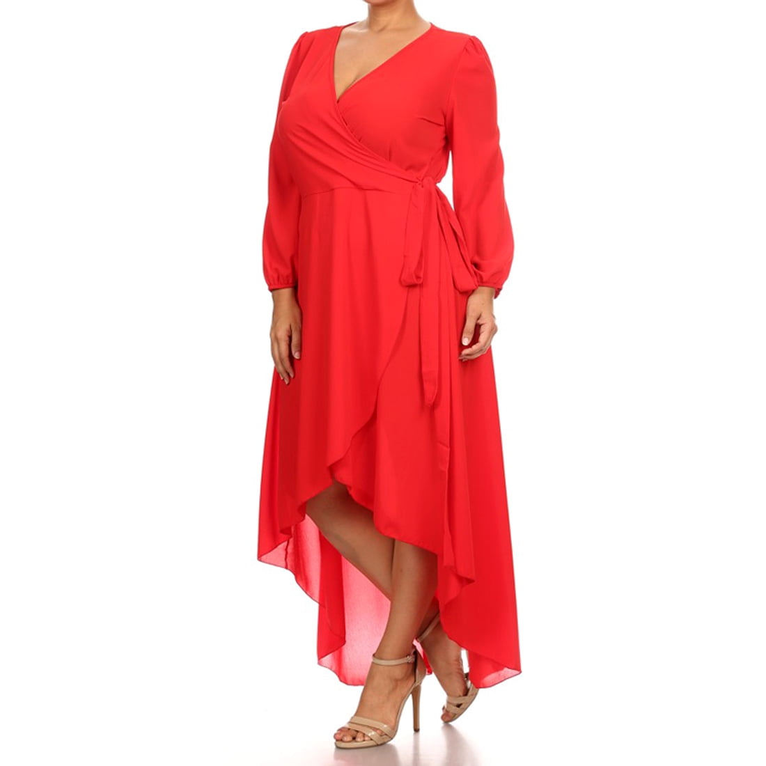 plus size red high low dress