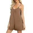 thumbnail image 2 of Yotami Summer Rompers for Women V-Neck Breathable Jumpsuit with Pocket Solid Color Sleeveless Spaghetti Strap Wide Leg Short Jumpsuit for Holiday, 2 of 5