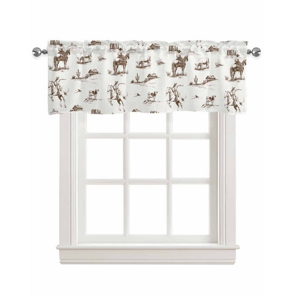 Vintage Western Kitchen Valances for Windows Farmhouse Linen Window Valance Curtain for Living Room Window Treatment Retro Art Horse Cowboy Farmhouse Valance Rod Pocket Topper Drape, 42 x 12 Inch