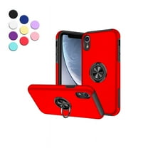 Kick Stand Case for iPhone Xr Heavy Duty with Magnetic Ring Case {Shock Proof-Built in Kickstand - Dual Layer Rubber- iPhone Xr} Color Red - By Entronix