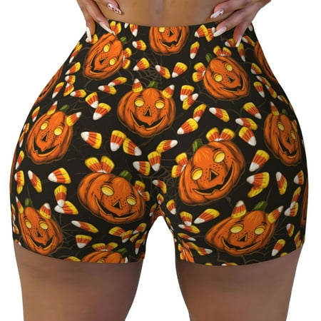 Workout Shorts Women  Quirky Corn Pumpkin Biker Shorts for Women Running Gym Spandex Shorts Tummy Control