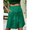 thumbnail image 6 of Shorts for Women Dressy 2025 Summer Elastic High Waisted Wide Leg Business Casual Work Shorts with Pockets Green L, 6 of 9