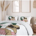 thumbnail image 6 of Pug Duvet Cover Sets, Dog with Girl Loving Your Pets Bonding with the Animals, Bedding Set with 2 Duvet Covers & 4 Pillowcases, 2 Pack Cal King Size, Forest Green Pale Brown, by Ambesonne, 6 of 7