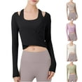 thumbnail image 4 of Lovskoo 2024 Women's Cross Wrap Front Dance Crop Tops Long Sleeve V-Neck Tie Waist Mesh Shirts Elegant Cropped Workout Tshirt with Sports Bra Two Piece Sets Khaki M, 4 of 4
