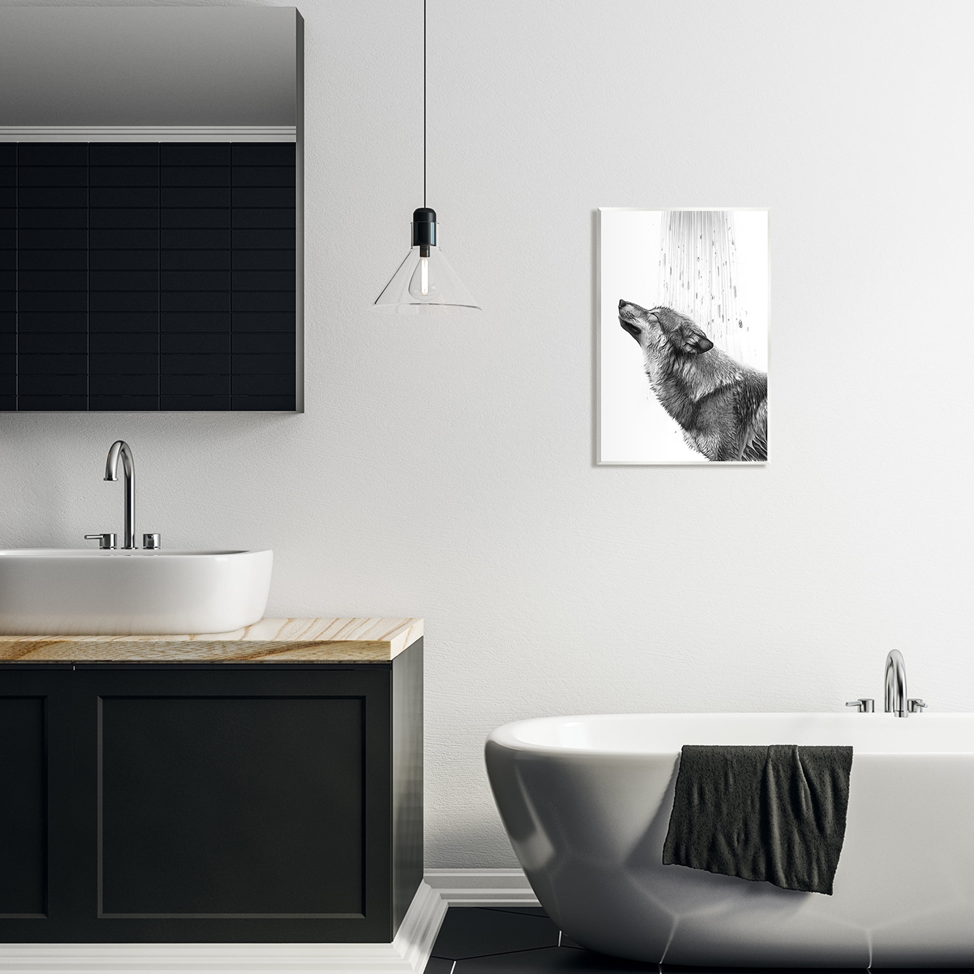 Stupell Industries Wolf in Bathroom Splash Animals & Insects Painting Unframed Art Print Wall Art, 13 x 19