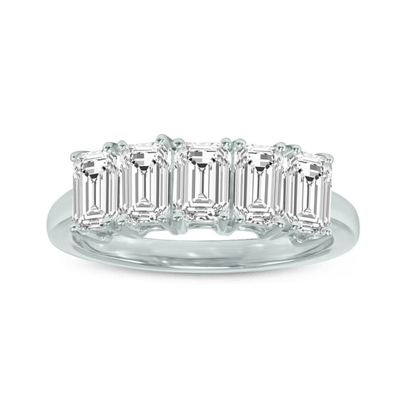 SZUL Women's 2 Carat TW Emerald Cut Five Stone Lab Grown Diamond Wedding Anniversary Ring 14K White Gold