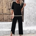 thumbnail image 3 of Scyoekwg Womens Casual 2 Piece Outfits Short Sleeve Round Neck Tops Wide Leg Pants Trendy Casual Loose Sweatsuits Sets Solid Color Tracksuit (Black,M), 3 of 8