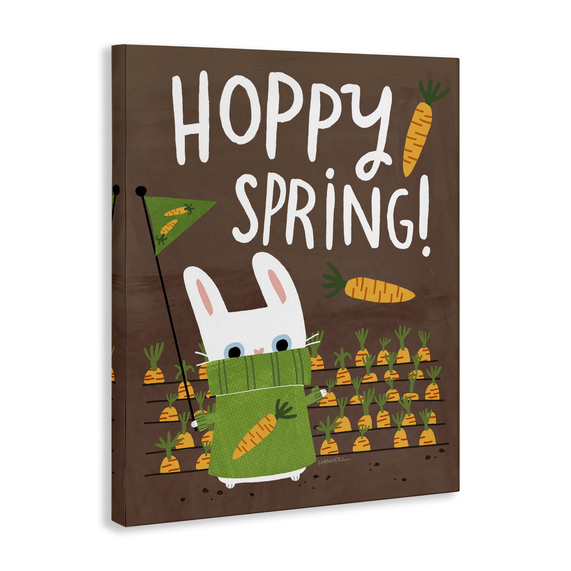 Stupell Industries Happy Spring Bunny & Carrots Animals Painting Wrapped Canvas Art Print Wall Art, 36 x 48