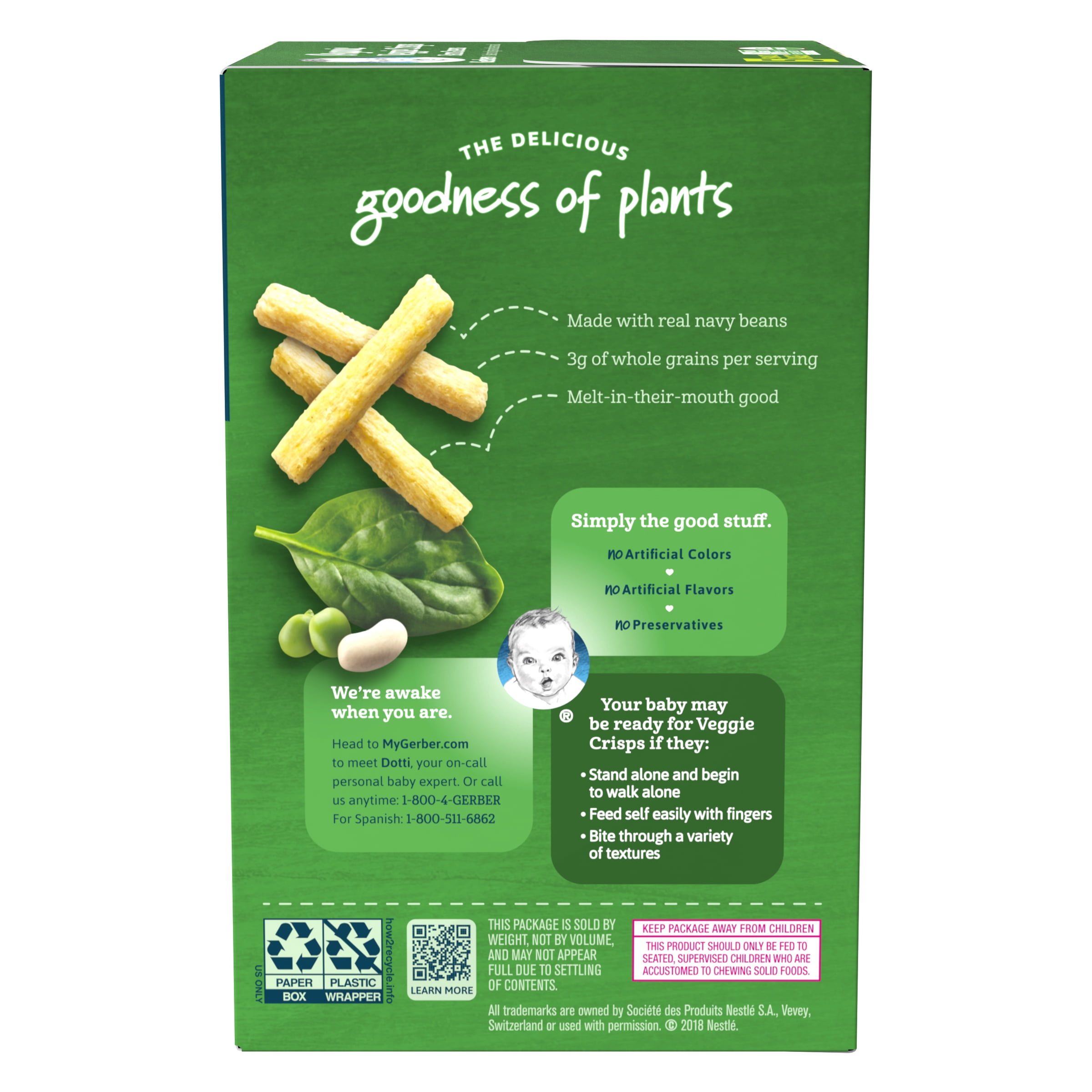 Gerber Organic Veggie Crisps, Farm Greens, 0.52 oz. Pouch, 5 Count
