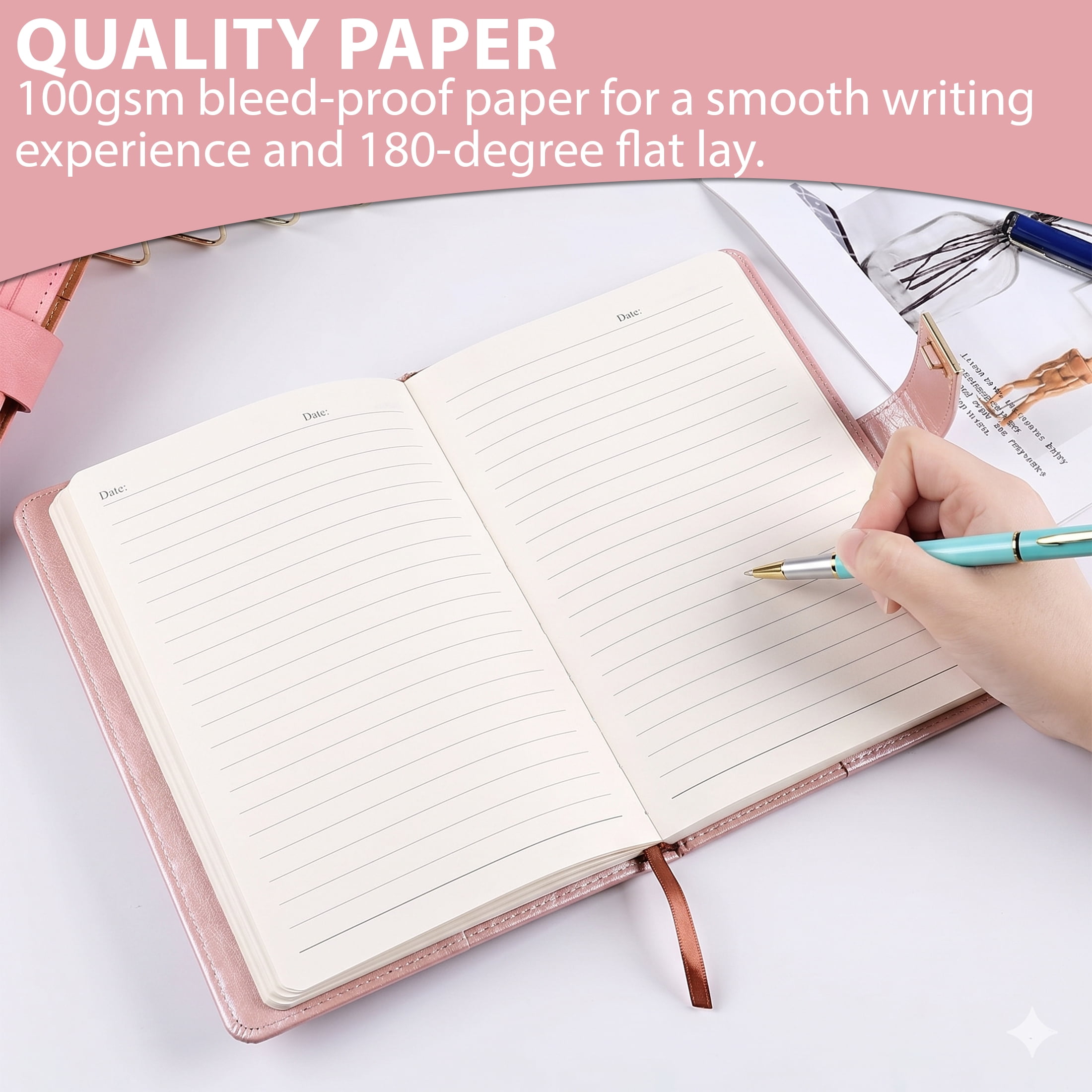 Lock Diary with Keys, B6 PU Leather Journal Notebook with Heart Lock, Lined Writing Journal with 144 Sheets for Personal Writing and Daily Use,Pink