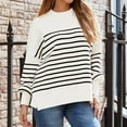 thumbnail image 7 of AJHSAKLt Sweaters for Women Long Sleeve Striped Crew Neck Bat Wing Casual Pullover Sweater Striped Sweater White, 7 of 7