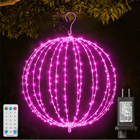 16INCH Outdoor/Indoor LED Christmas Light Ball,Foldable Metal Sphere Lights, Connectable Waterproof 16 Modes with Timer, Hanging Tree Globe Lights for Holiday Christmas Decorations (BULE)